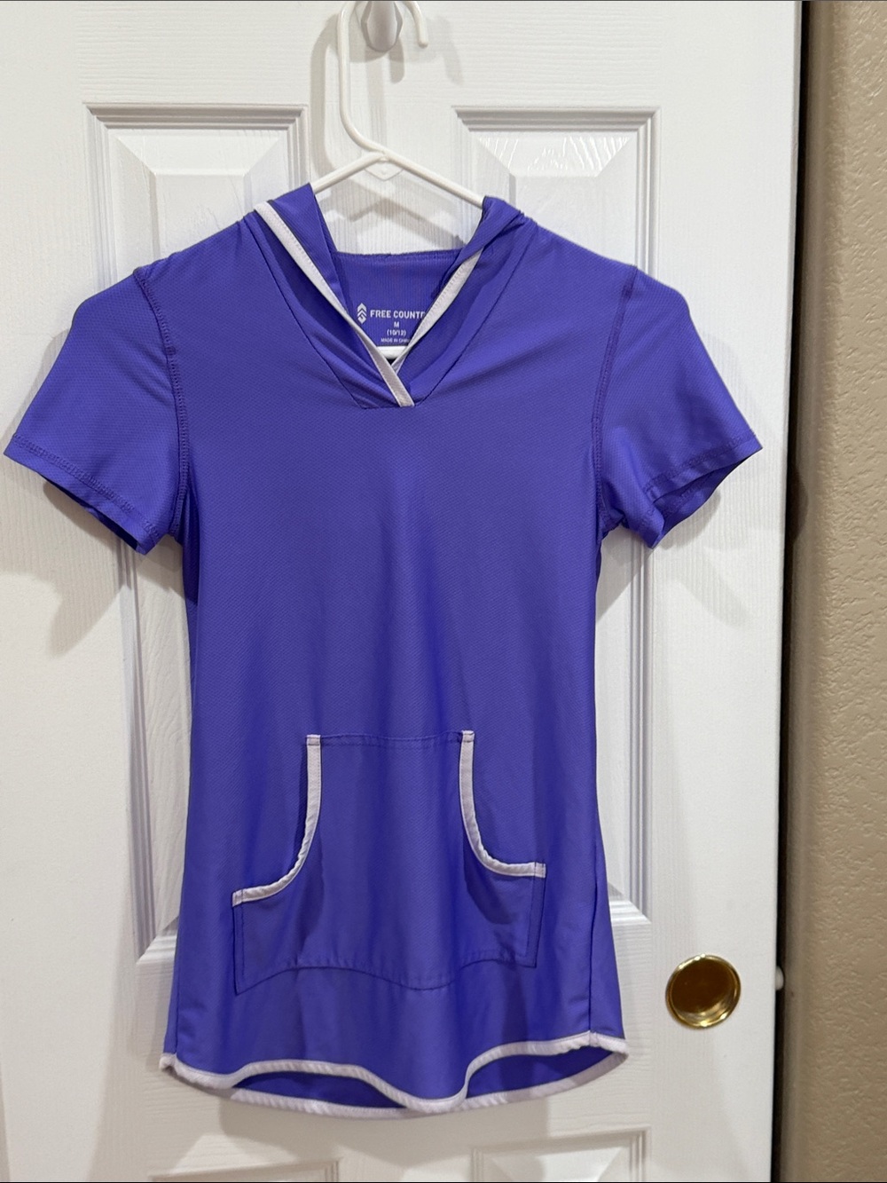 Free Country Girls Purple Short-Sleeve Hooded Top with Contrast Trim size medium